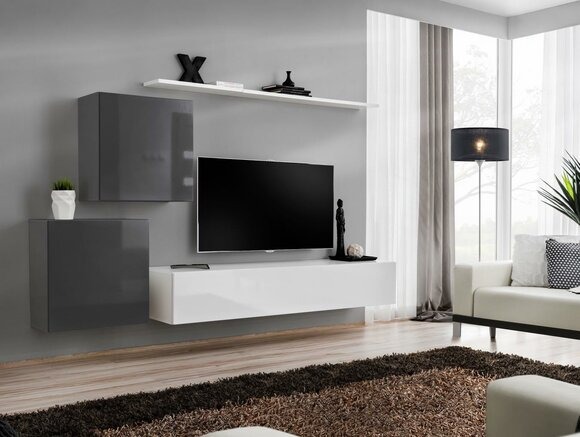 Wohnwand Wohnzimmer Set 4tlg Stil Modern Lowboard Wandregal Weiß Wandschrank