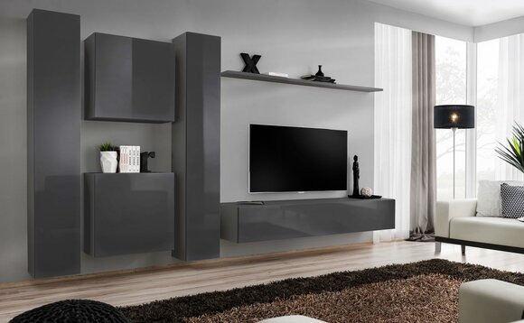 Designer Wohnwand Grau Luxus Wohnzimmermöbel Komplette Sideboard Möbel
