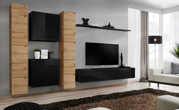 Wohnzimmerset 6tlg Wohnwand Holzmöbel Schrank Komplett Neu Wand Regal