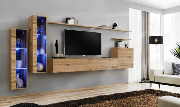 Wohnzimmermöbel Garnitur Set 7tlg Luxus Möbel Designer Wandschrank Wandregal