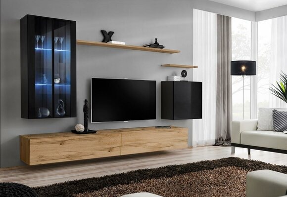Wohnwand Hänge Vitrine Wandschrank Designer TV-Ständer Einrichtung Regale Modern