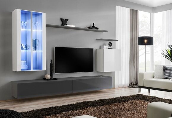 Grau Möbel Wohnzimmermöbel Designer Holzmöbel Luxus Stil Schrank Wandschrank