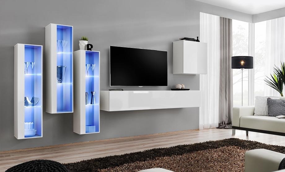 Weiß Komplett Design Wohnwand Sideboard 4x Schrank RTV Lowboard TV Ständer