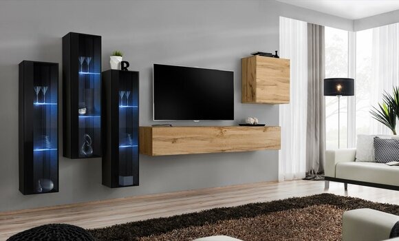 Modern Wohnwand Braun TV Ständer Wand Schrank Holzmöbel Designer Hochglanz