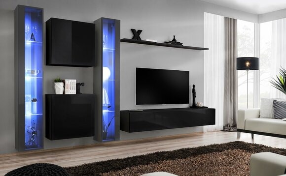 Holzmöbel Komplett Wohnwand Set Wand Schrank Luxus Vitrine Einrichtung