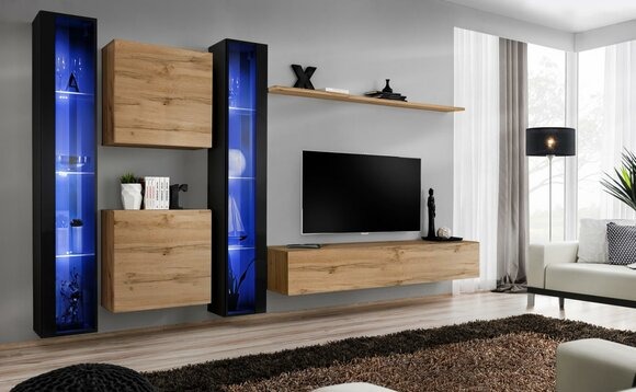 Wohnmöbel Komplett Wohnwand Schrank Wandschrank Set Hänge Vitrine Einrichtung
