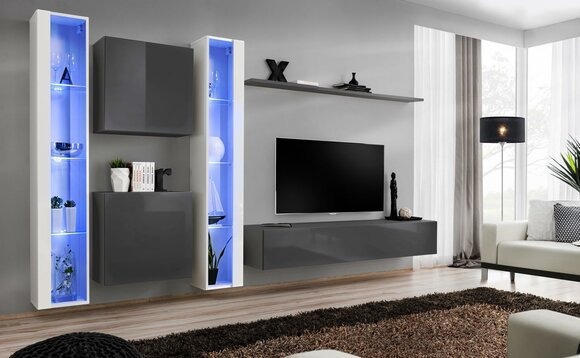 Wohnzimmer Einrichtung Grau Wandschrank Hänge Vitrine Luxus Einrichtung Modern