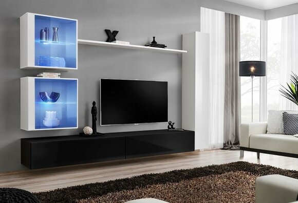Wohnwand Set Weiß Wandschrank Komplett TV-Ständer Wand Regal Wohnzimmermöbel