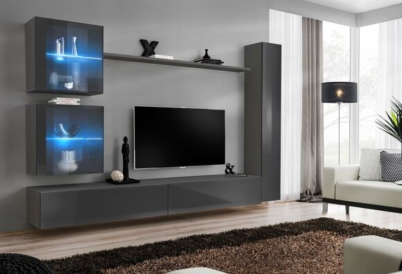 Luxus Komplett Wohnwand Grau Möbel Designer Set Einrichtung Sideboard Modern