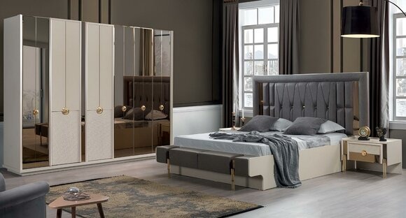 Design Komplett Möbel Moderne Schlafzimmer Bett 2x Nachttische Kleiderschrank