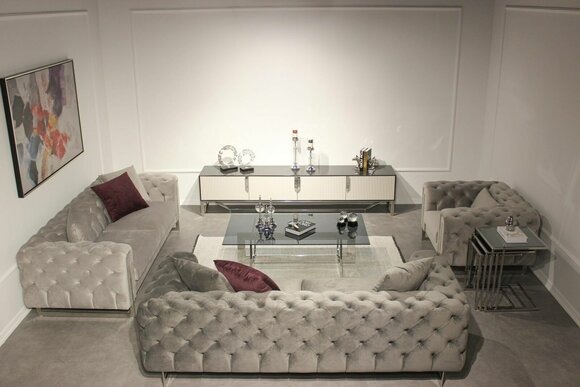 Wohnzimmer Möbel Set 6tlg Sofagarnitur 2x Dreisitzer Modern TV Ständer