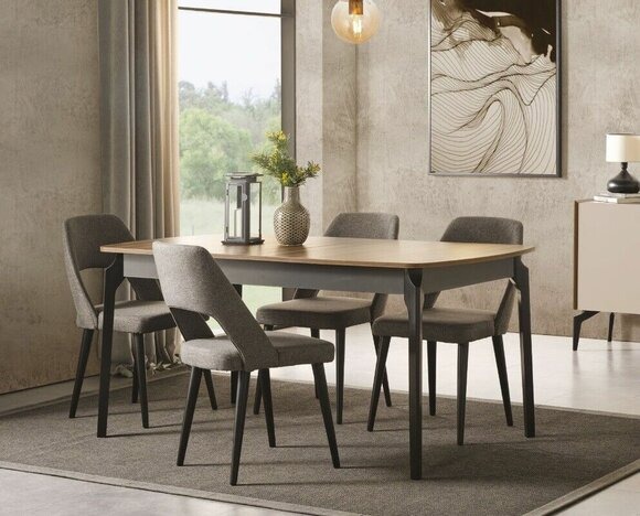 Esszimmer Set Ausziehbar Esstisch 4x Stühle Modern Set Grau Essgruppe 5tlg