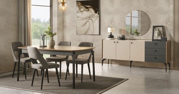Luxus Esszimmer Set Esstisch 4x Stühle Sideboard mit Spiegel Set