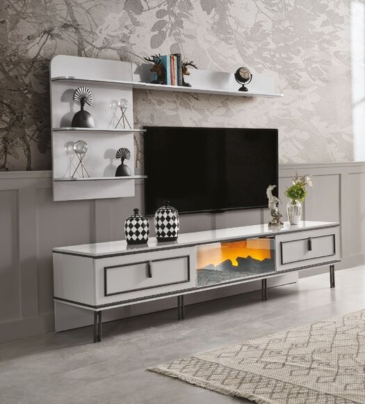 Wohnzimmer Set 2tlg TV Ständer and Regal weiß Holz Wohnzimmer Luxus