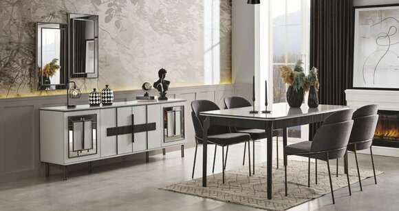 Esszimmer Set Esstisch Holz Metall Luxus 4x Stühle Design 7tlg Sideboard