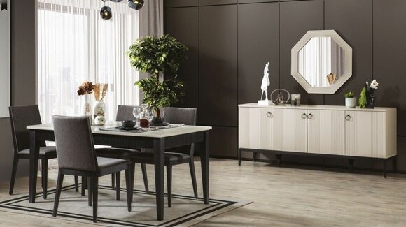 Esszimmer set Esstisch 4x Stühle 5tlg Sideboard Luxus Möbel modern Holz 6tlg