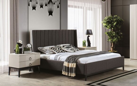 Stilvoll Schlafzimmer Set Bett und 2x Nachttische Luxus Möbel 3tlg Grau