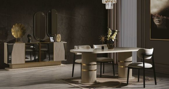 Tisch 4x Stühle Sideboard 2x Spiegel 8tlg Esszimmer Set Gruppe Möbel