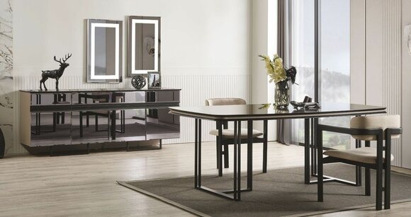 Luxus Esszimmer Set Esstisch 4x Stühle Sideboard mit 2x Spiegel Tisch
