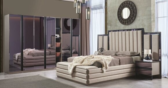 Modern Schlafzimmer Set Bett 2x Nachttische Kleidershrank Holzmöbel