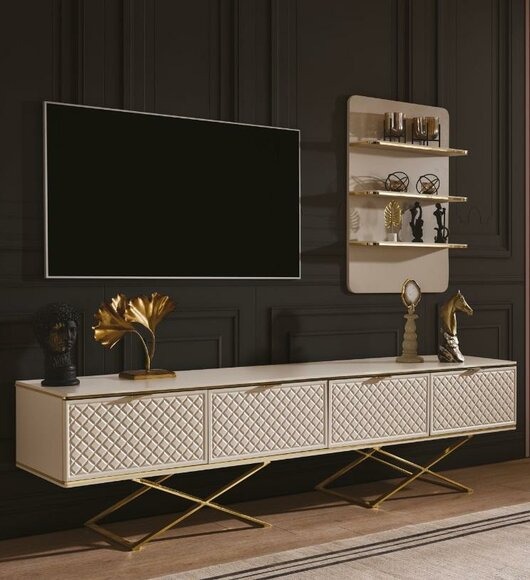 Luxus Wohnzimmer Set TV Ständer und Wandschrank Stilvoll Holzmöbel