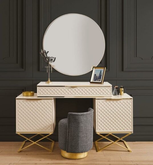 Elegant Schlafzimmer Set Schminktisch mit Spiegel modern Beige Möbel