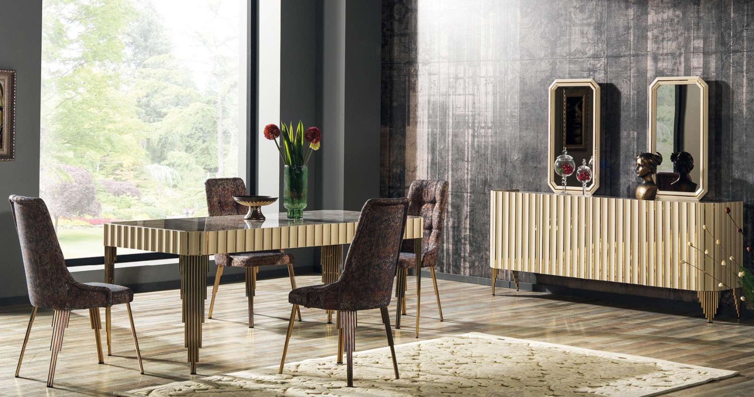 Garnitur Esstisch 4х Stühle Sideboard 2x Spiegel 8tlg Esszimmer Gruppe Tisch