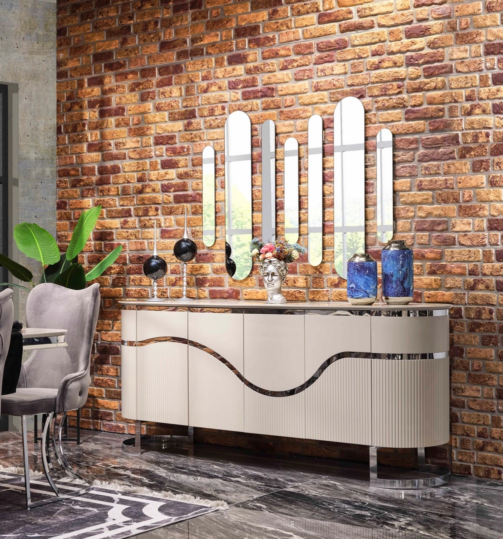 Sideboard Spiegel Esszimmer Holz Esszimmer Set Gruppe Design Garnitur 5tlg