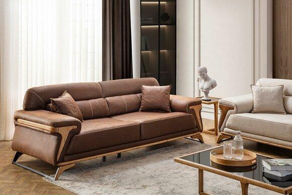 Stilvoll 3-Sitzer Sofa Exklusive Braun farbe Luxus Möbel in Wohnzimmer