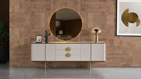 Perfekte Esszimmer Set Besteht aus Beige Anrichte und Spiegel 2tlg