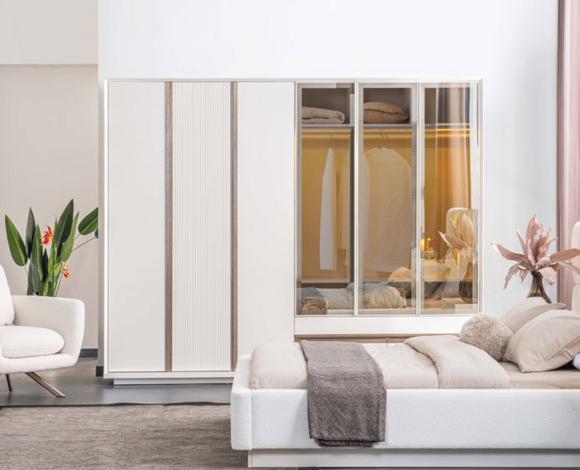 Weißer Kleiderschrank Schlafzimmer Schrank Robuster 6 türiger Glasschrank
