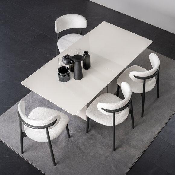 Exklusives Esszimmer Set Weißer Esstisch 4x Textil Polsterstühle 5tlg.