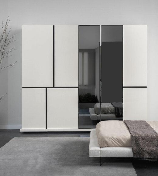Schlafzimmer Weiß-Schwarzer Kleiderschrank Luxuriöse Holz Schränke Neu