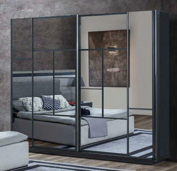 Grauer Luxus Glasschrank Schlafzimmer Kleiderschrank Edle Holz Schränke
