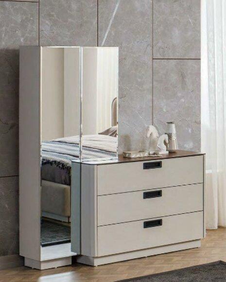 Stilvoller Holz Schminktisch Beiger Glas Tisch Edle Schlafzimmer Möbel