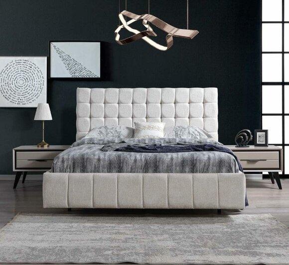 Exklusives Schlafzimmer Set Weißes Doppelbett Luxus 2x Holz Nachttische