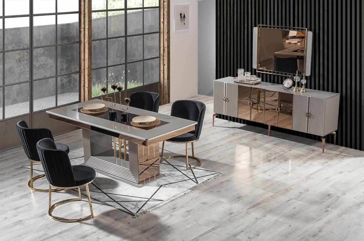 Stilvoll Esszimmer Set Esstisch 4x Stühle und Anrichte mit Spiegel 7tlg