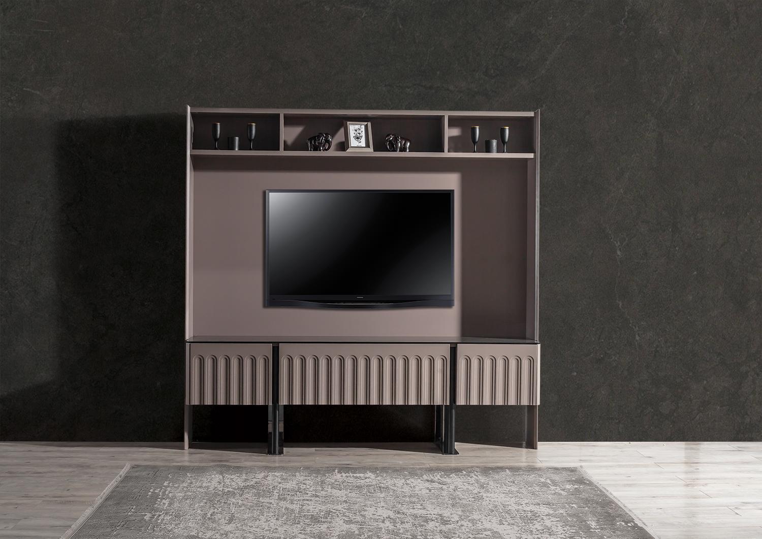 Braune Wohnwand TV-Wand Designer Holz Möbel Wohnzimmer Einrichtung RTV