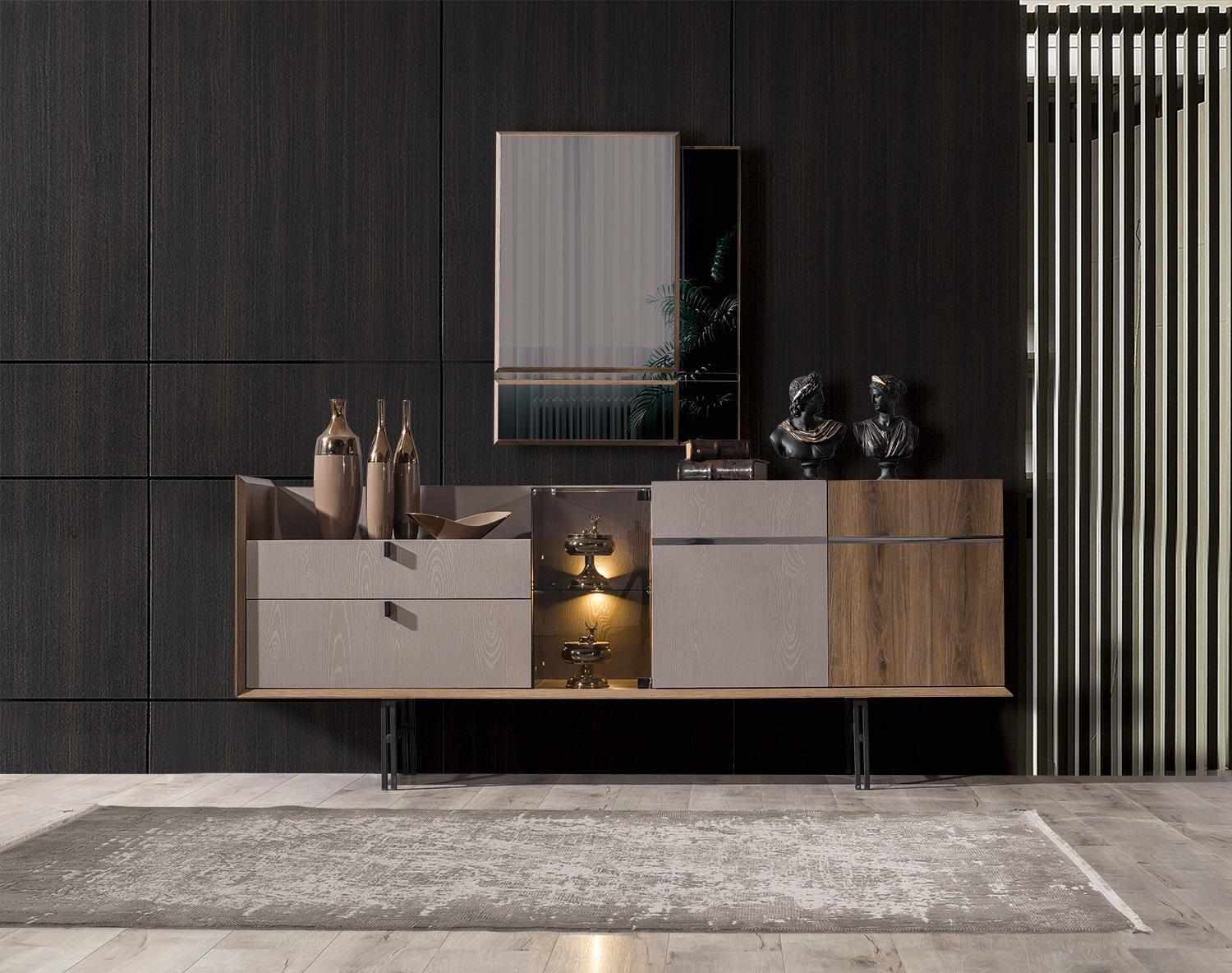 Perfektes Esszimmer Set Designer LED-Anrichte Modernes Glas Spiegel 2tlg