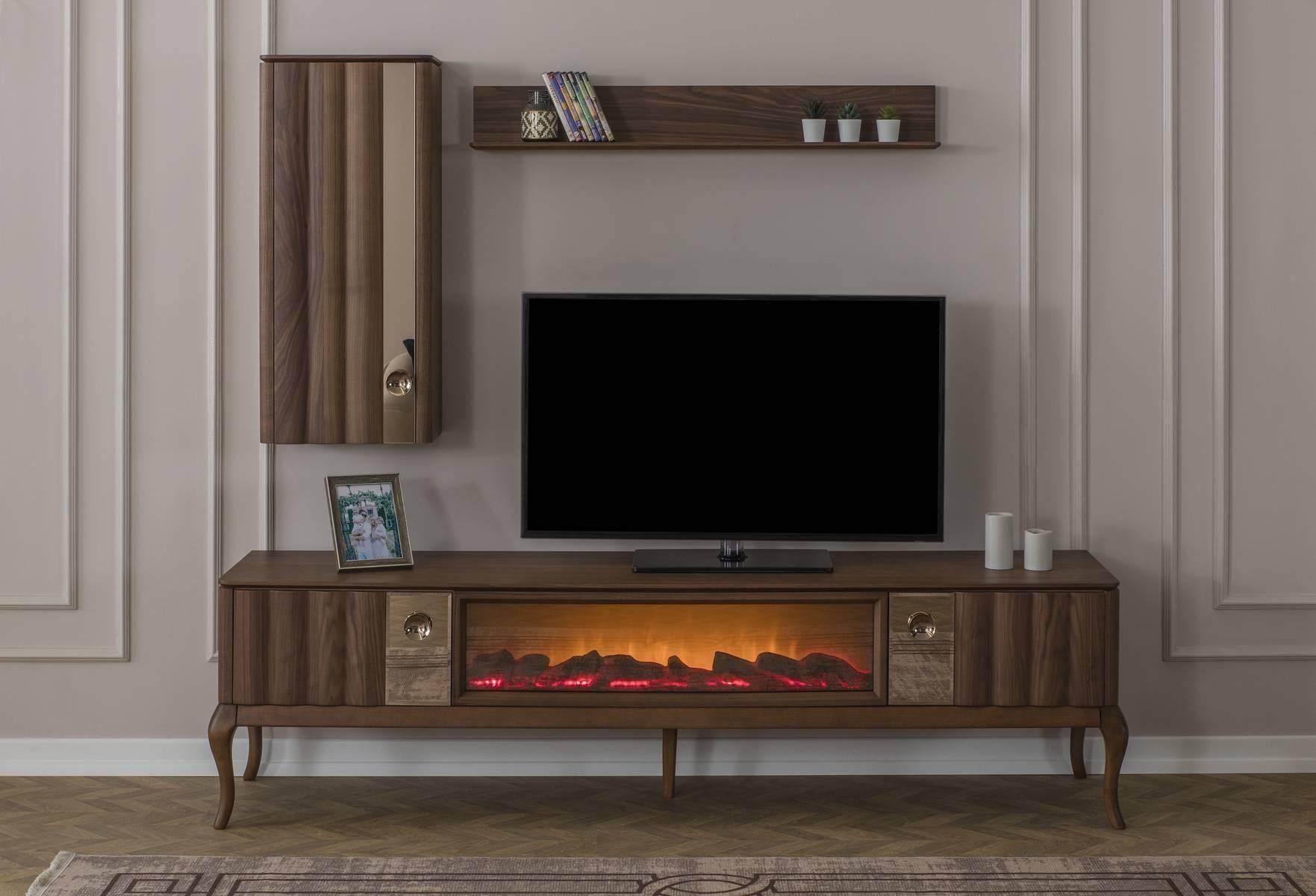 Braune Wohnzimmer Garnitur RTV-Lowboard Wandschränke Regale 3tlg Set
