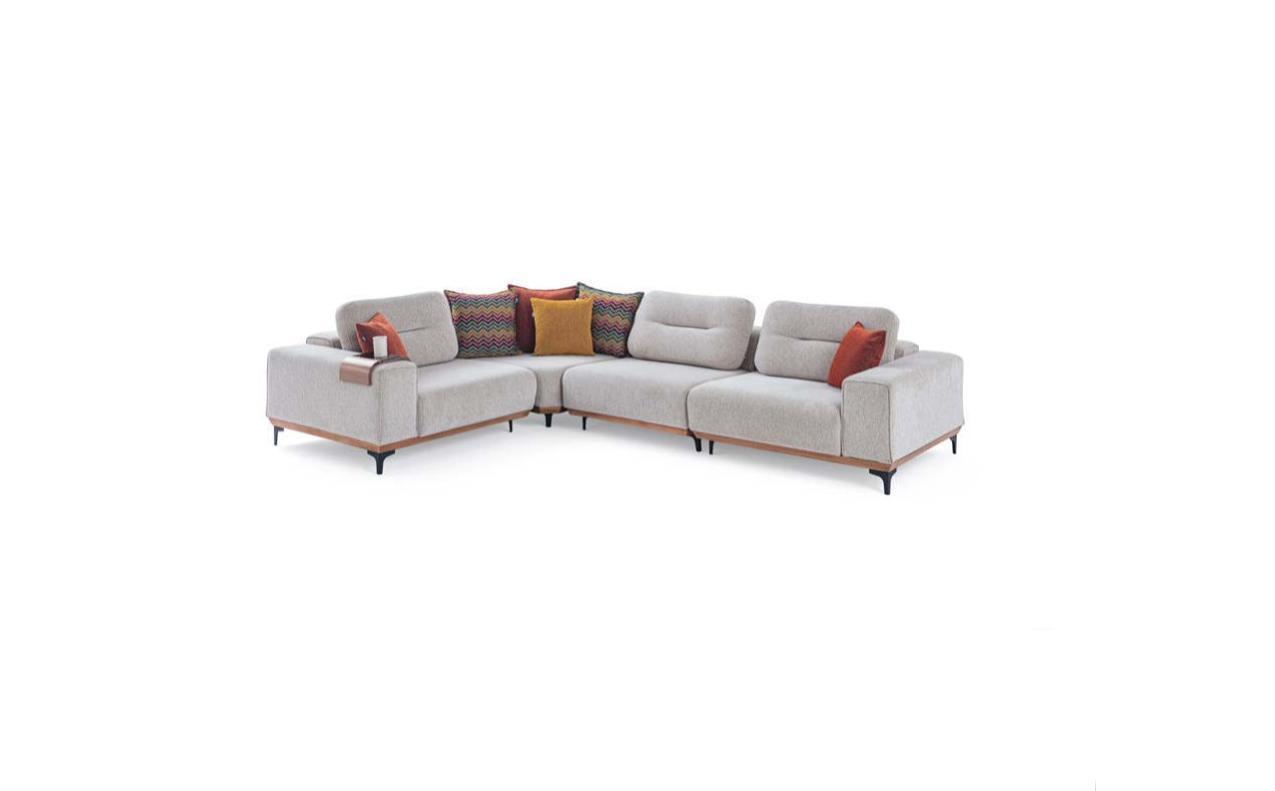 Weißes Ecksofa Moderne L-Form Couch Wohnzimmer Polstersofas Holzgestell