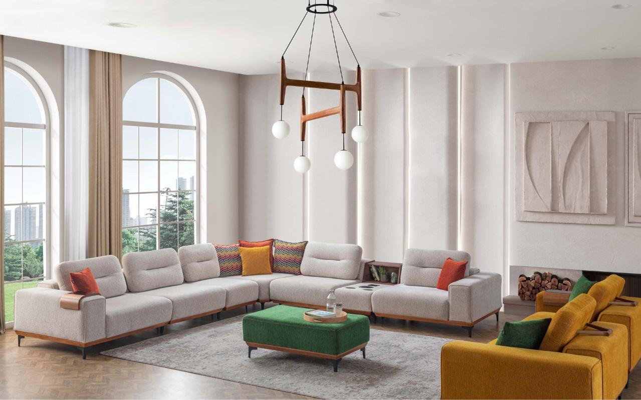 Designer Wohnzimmer Ecksofa Luxus L-Form Couch Polster Hocker 2tlg
