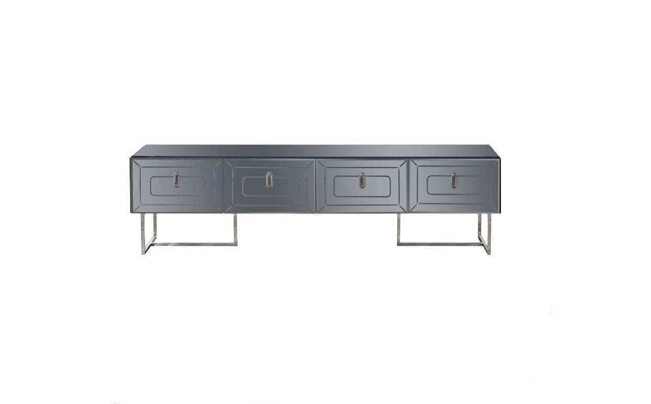 Graues Lowboard Exklusives RTV-Board Wohnzimmer Glas Schrank 4-türig