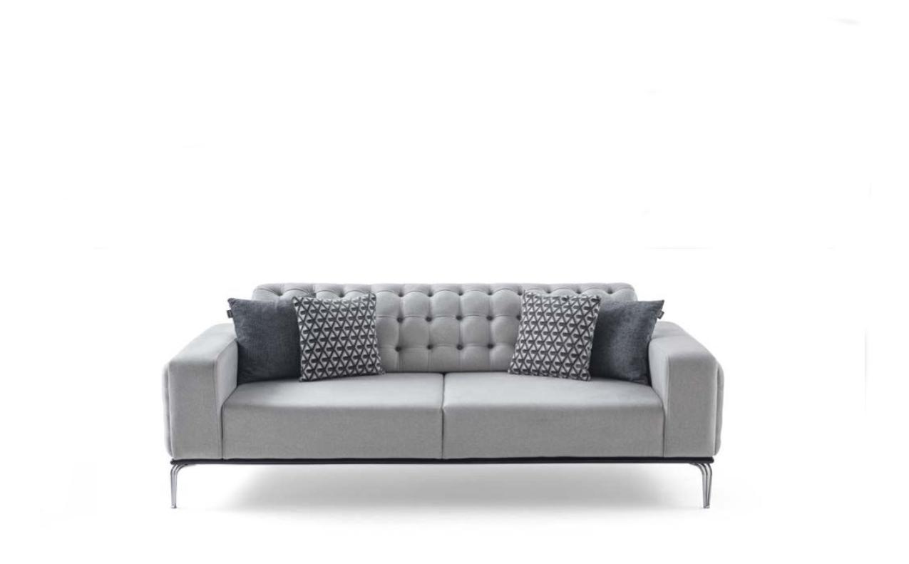 Moderner Chesterfield Hellgrauer 3-Sitzer Wohnzimmer Luxus Dreisitzer