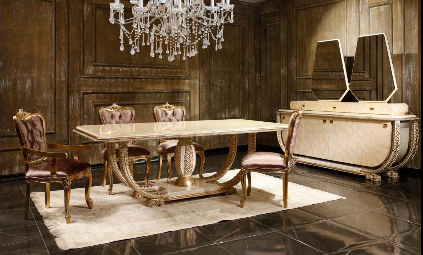 Klassisches Esszimmer Set Edler Esstisch 4x Stühle Anrichte Vitrine 8tlg