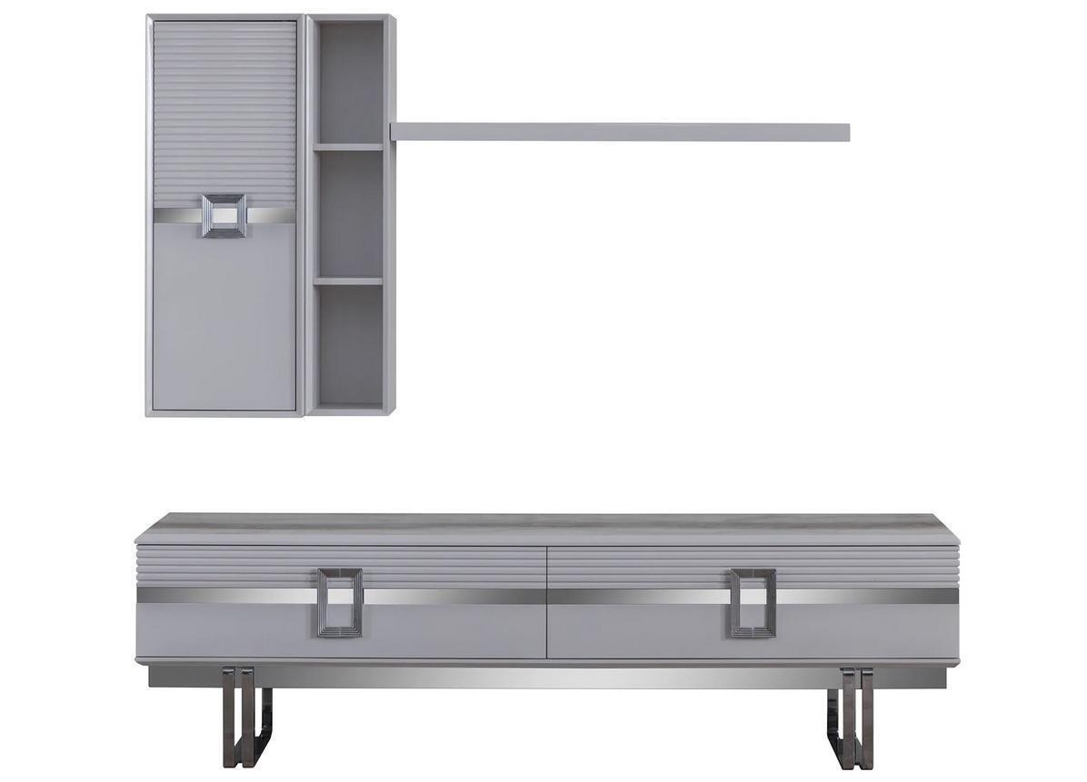 Modern Wohnwand Wohnzimmer Besteht aus 4tlg in Ekclusive Grau Wohnwände