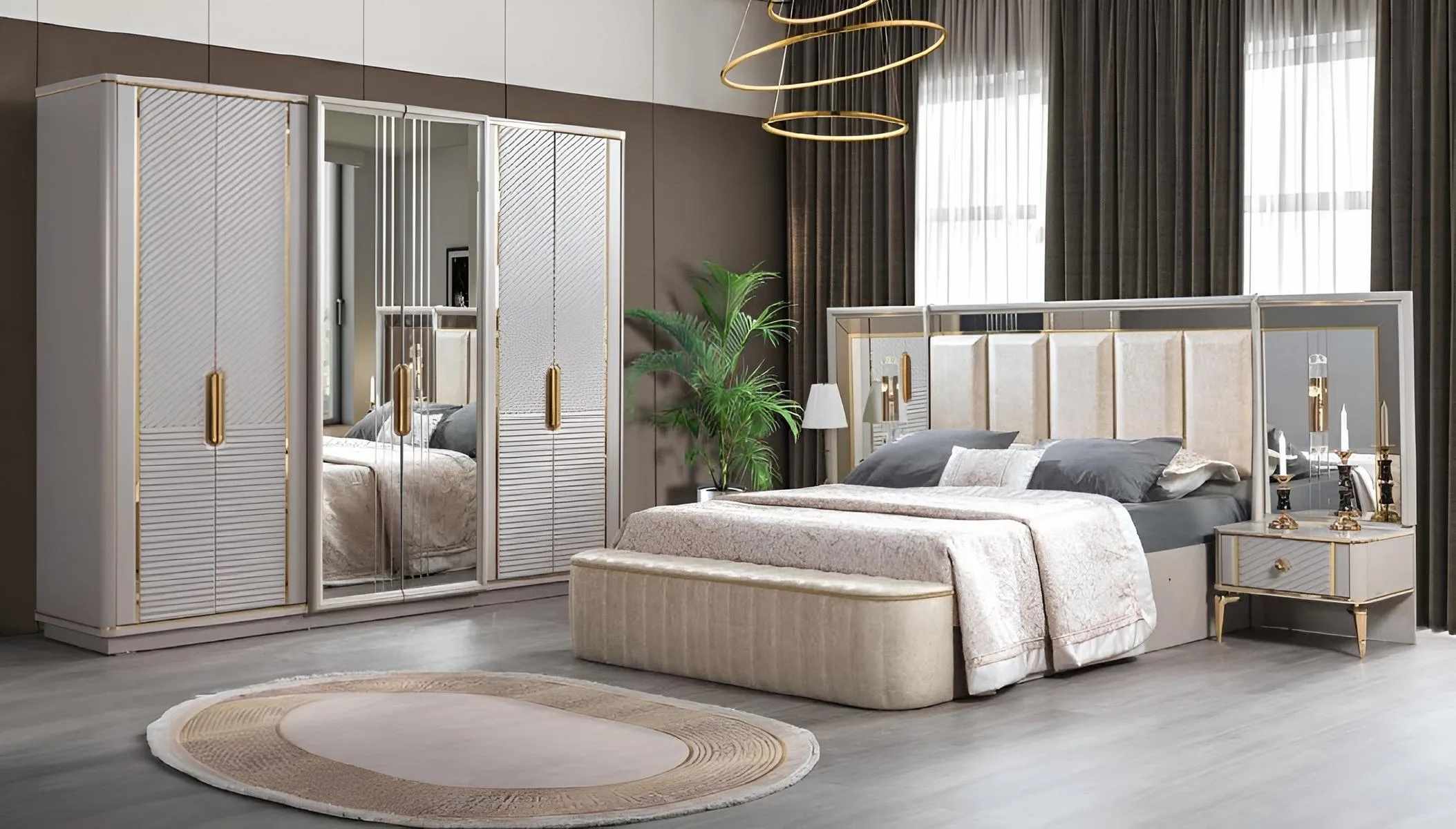 Schlafzimmer Set Luxus Komplettes 4tlg Bett 2x Nachttisch Kleiderschrank