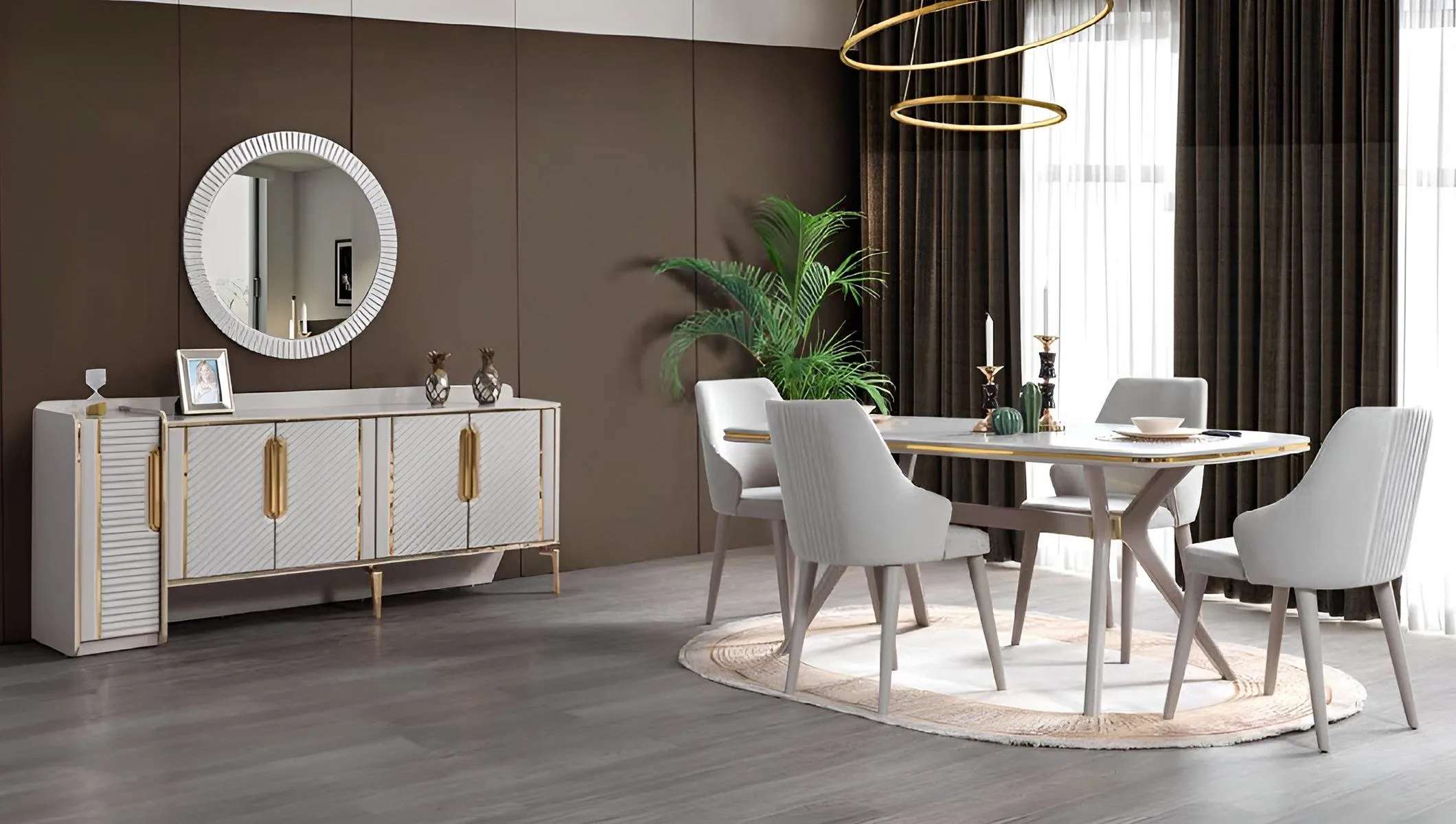 Tisch 6x Stühle Sideboard mit Spiegel 8tlg Esszimmer Set Garnitur Möbel
