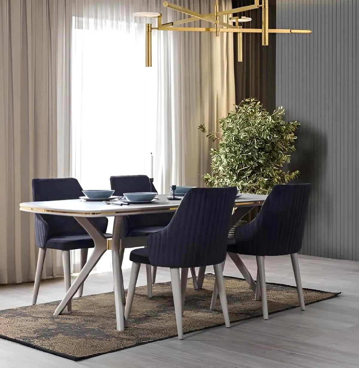 Moderne 7tlg. Esszimmer Garnitur Set Tisch 6x Stühle Moderne Sets