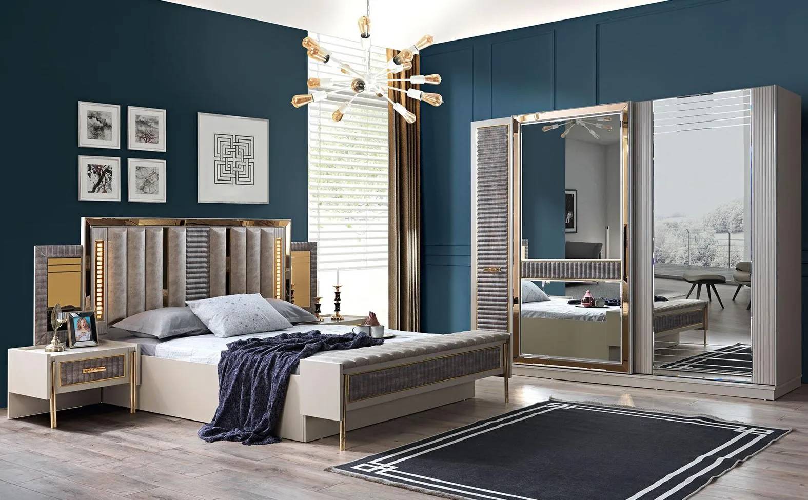 Luxus Bett Nachttisch Kleiderschrank 4tlg Schlafzimmer Set Modern Neu